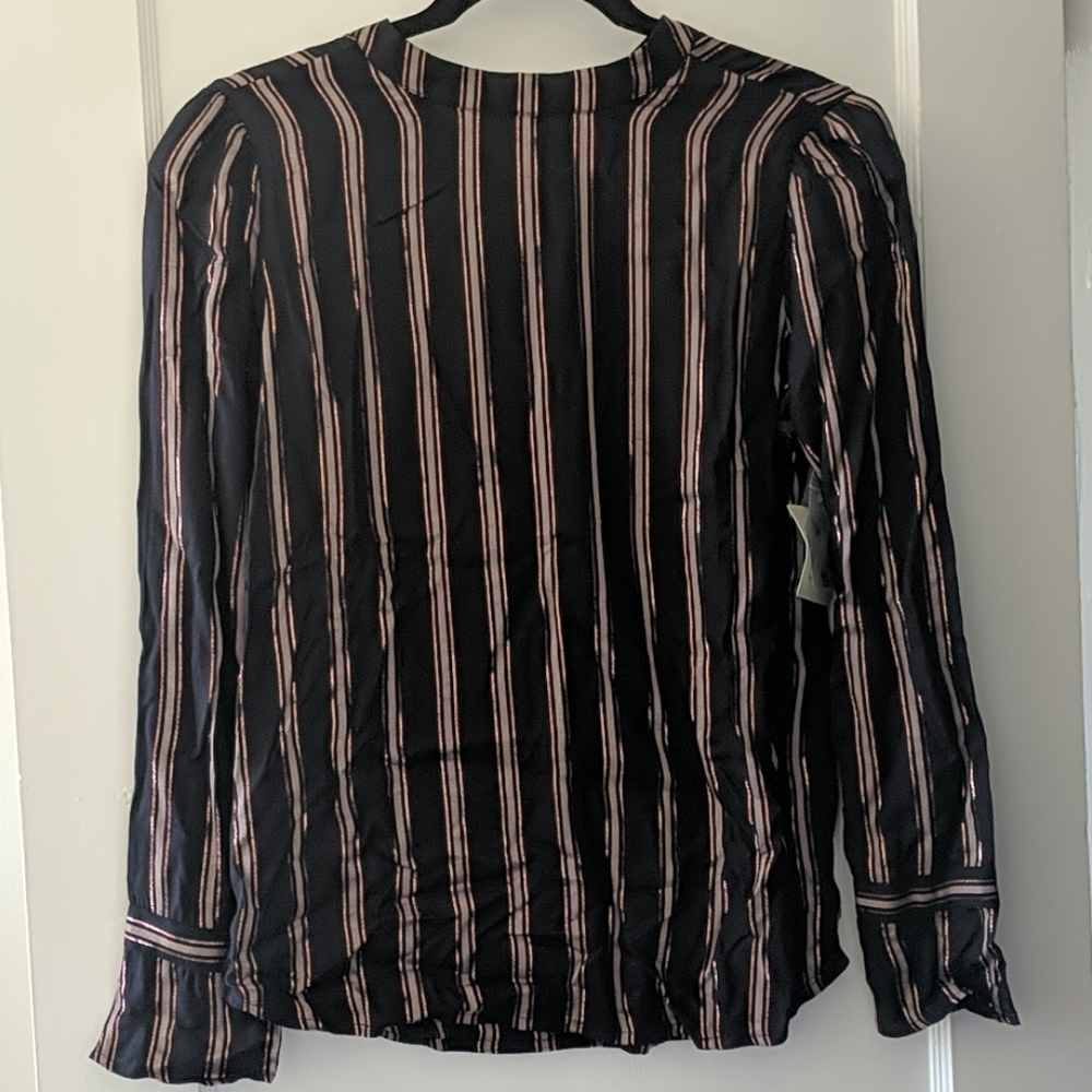NWT Hinge Blue Striped Puff Sleeve Blouse XS